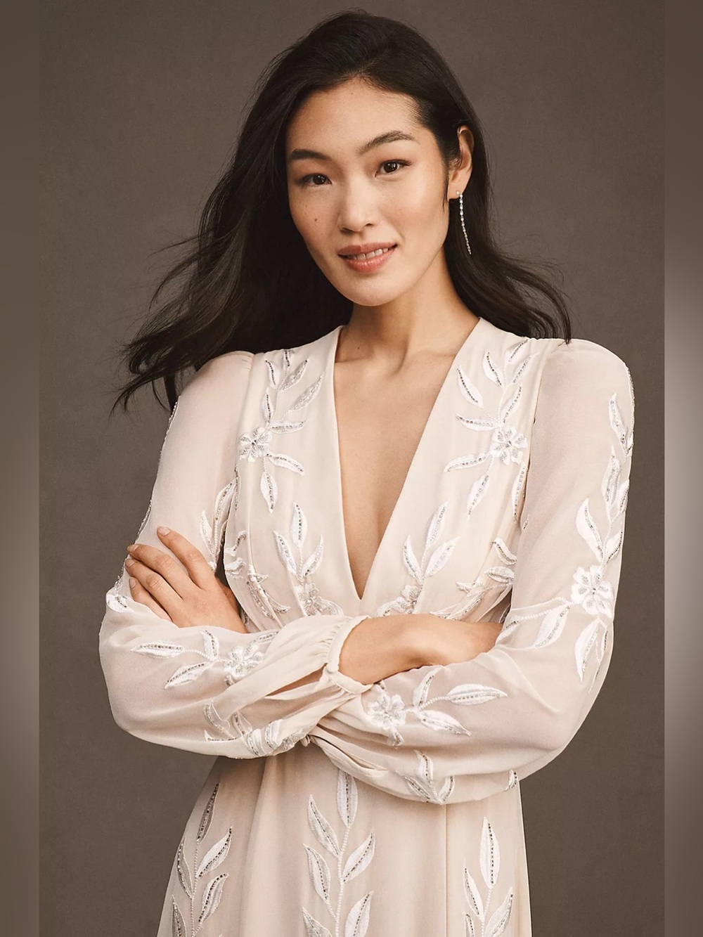 BHLDN Belize Embroidered A-Line Long-Sleeve V-Neck Gown - Picture 14 of 14